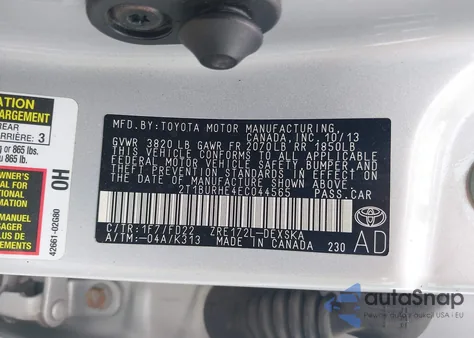 2014 Toyota Corolla S Plus из США, поврежденный, VIN 2T1BURHE4EC044565